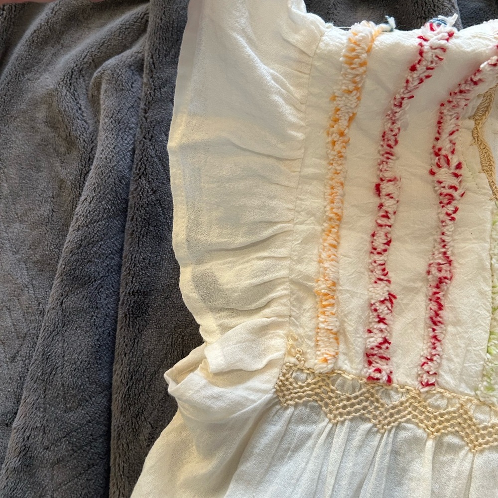 THML Cream Top with Pink and Green Embroidery